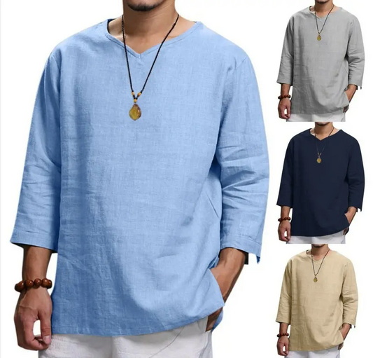 🌿👔【M-4XL】💖2025 nowa męska oddychająca bawełniana i lniana koszula casualowa, prosta i stylowa, wygodna i oddychająca