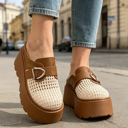 Letnie saboty na wysokiej platformie: pleciony wzór, oddychające i wygodne, styl retro‑modernistyczny, rozmiary 35‑40