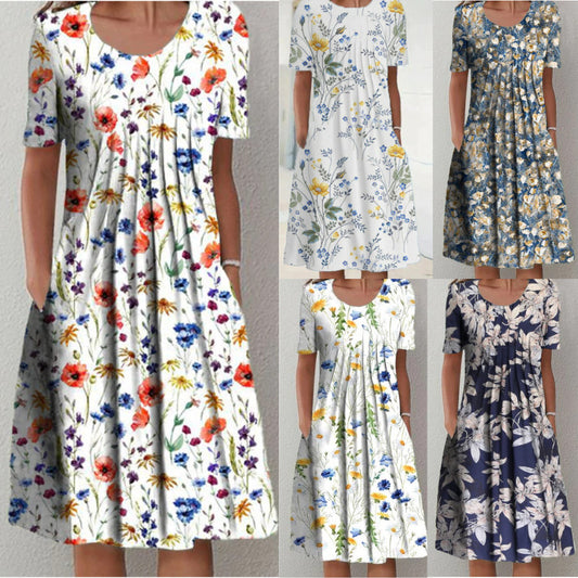 💋【S-3XL】Modne, eleganckie, luźne sukienki z nadrukiem na co dzień 3723766