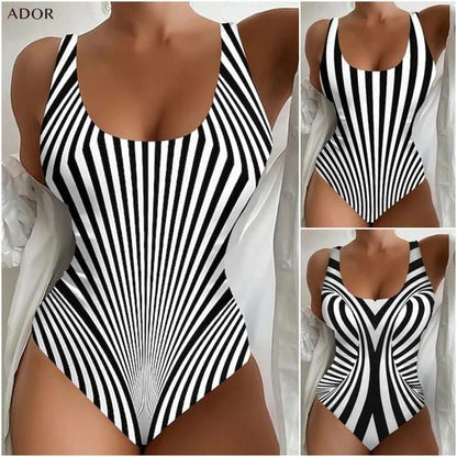 😍 S~6XL Duży rozmiar Seksowny jednoczęściowy strój kąpielowy w paski 3625578