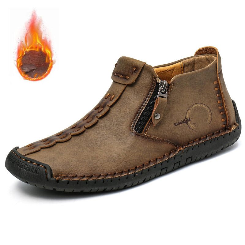 🥾Kompletne ručne vyrobené pánske čižmy Martens z pravej kože (38-48), s páperovou podšívkou a zipsom - teplé, pohodlné a elegantné, vhodné na zimu.