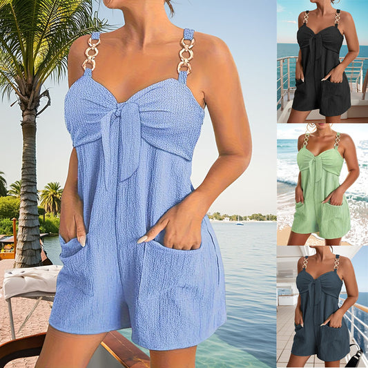🎀👖【Letnia nowość – 50% zniżki 🔥】【S–2XL】Damski letni kombinezon na ramiączkach z ozdobnymi pierścieniami