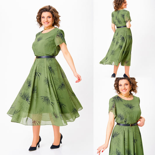 ✨👍🎊【50% zniżki】 💖👗😍【S-5XL】 Nowa wiosenno-letnia modna zielona sukienka z szyfonu, wygodna w noszeniu