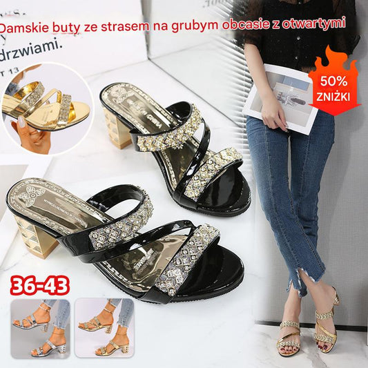 👡🔥 【Nowy produkt】💖【36-43】 2025 nowe modne sandały na obcasie z diamentami - wygodne i dopasowane