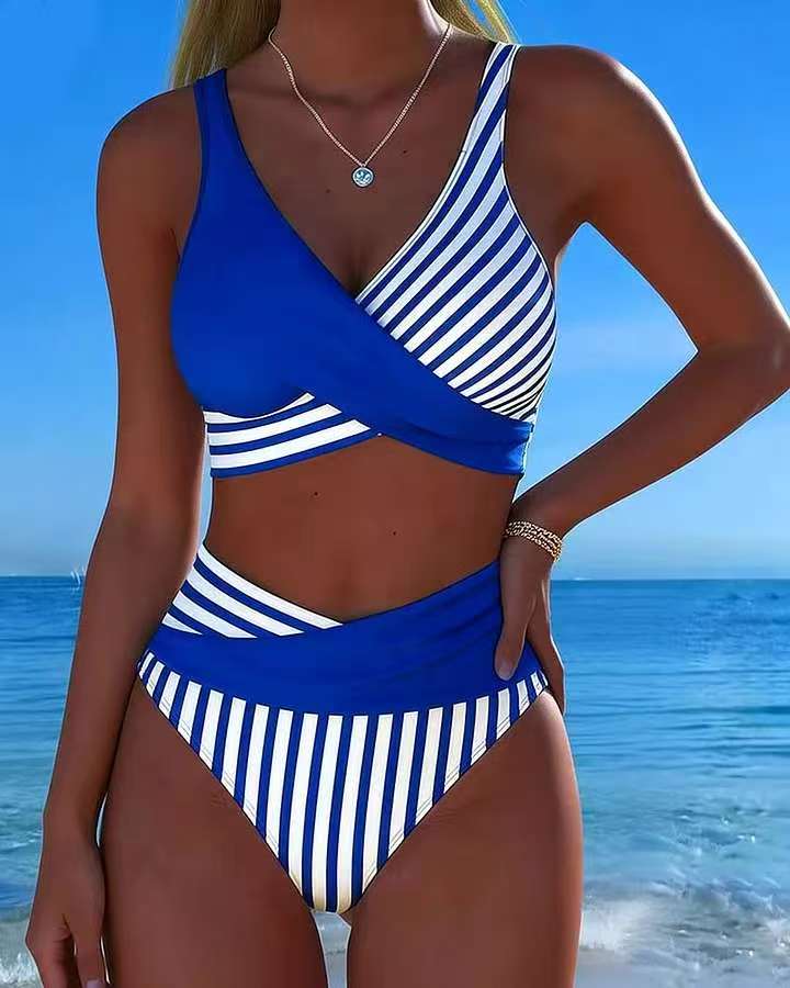 😍【S-3XL】(40–100 kg) Dwuczęściowe bikini w stylu color-block ✅Płatność przy odbiorze