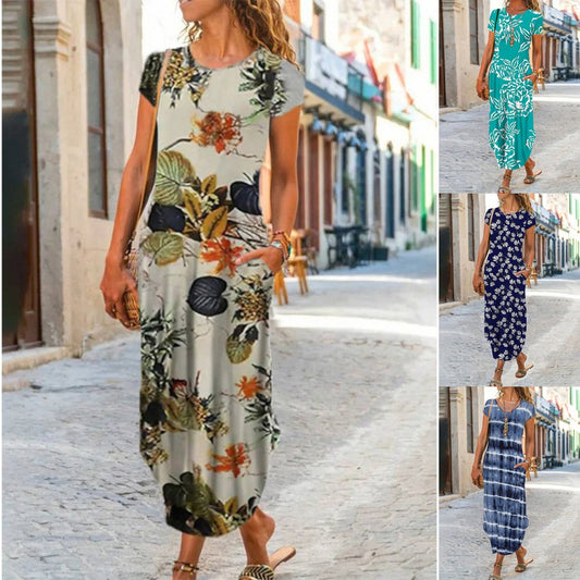 👗✨👗✨【S-3XL】2025 Nowa damska luźna kieszonkowa sukienka z nadrukiem 3924281