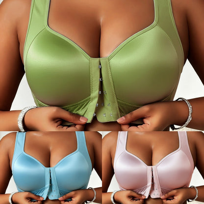 😍👙【3-częściowy zestaw】【Waga 40-100 kg】 Damski biustonosz bez stalowej ramki z zapięciem z przodu