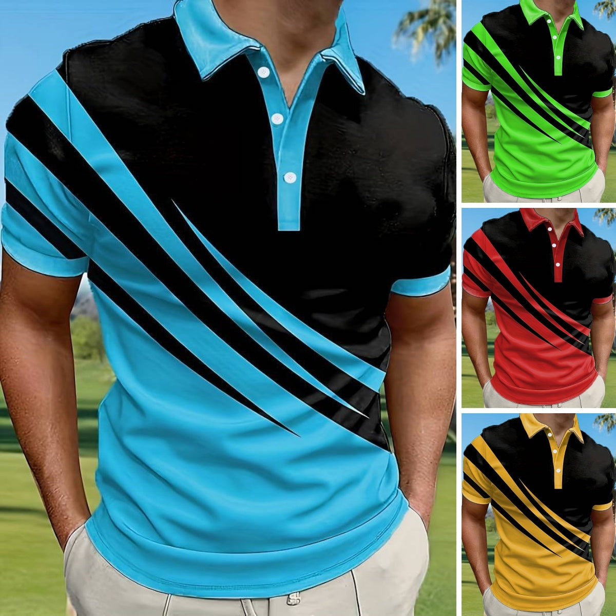 🔥【Časovo obmedzená ponuka】👔【S-6XL】Nové letné pánske pruhované polo tričko s 3D potlačou