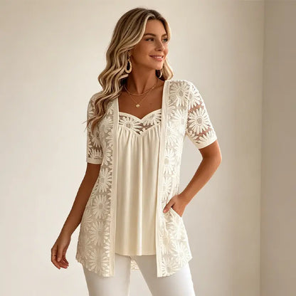 👚 Elegancki top siatkowy 2 w 1 z koronką – modelujący i wyszczuplający brzuch, dostępny w 5 kolorach, rozmiary S–4XL! 🌸✨