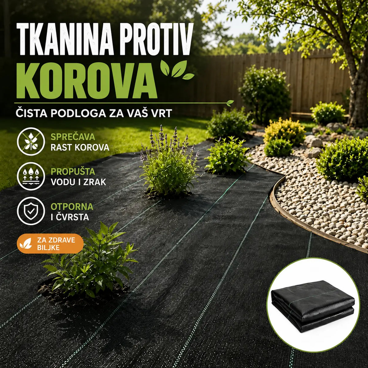 🌿【1 m x 10 m】Izdržljiva crna tkanina protiv korova – propusna za vodu i zrak, s UV zaštitom. Idealna za vrt, staklenik, cvjetnjake i šljunčane staze. ✨