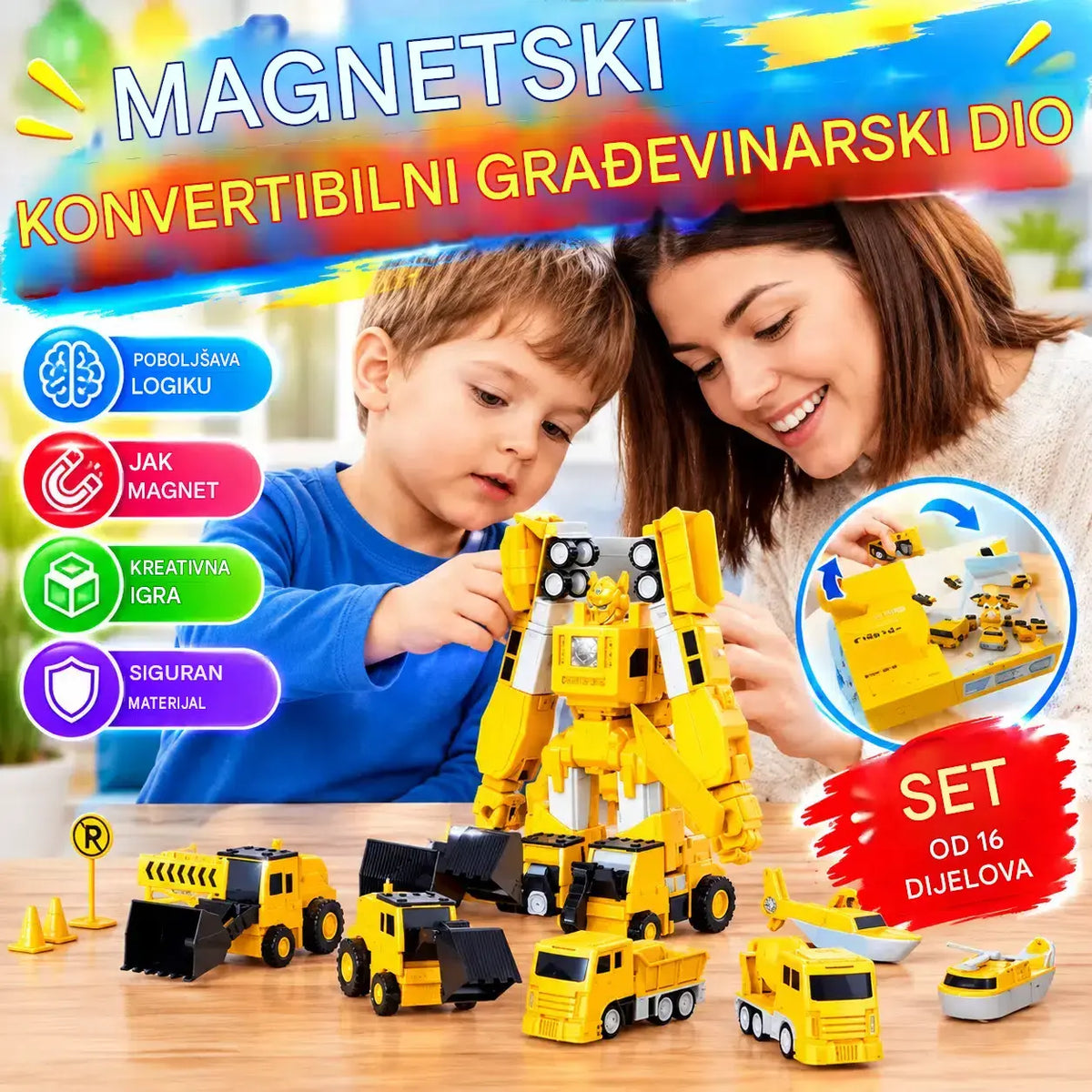 🤖【Set od 16 dijelova】Magnetski transformirajući građevinski blokovi, edukativna igračka