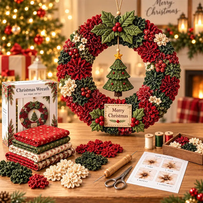 ⏰ ✨ Napravite božićni vijenac koji ćete s ponosom pokazati 🎄❤️ Komplet za izradu (3D tehnika umetanja tkanine) s uključenim podukama i vodičem.