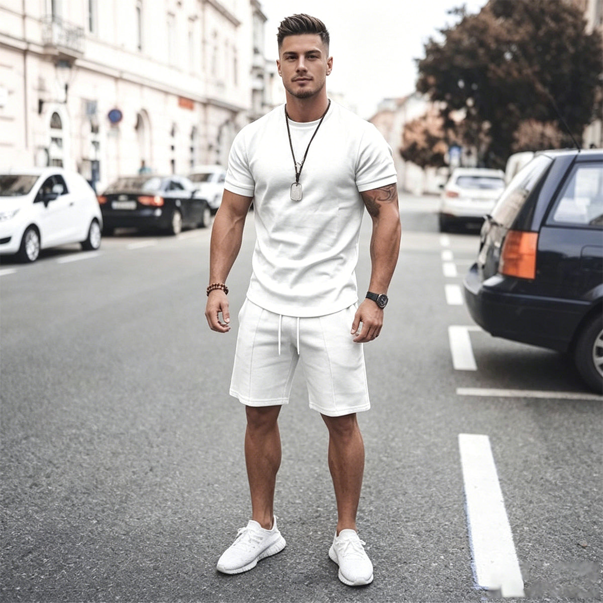 👔👖🌹【Plaćanje pouzećem】Muški ljetni sportski set od 2 dijela - udobna majica kratkih rukava i kratke hlače za svakodnevni život i dom