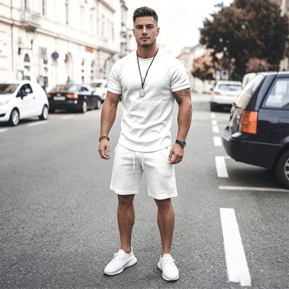 👔👖🌹【Plaćanje pouzećem】Muški ljetni sportski set od 2 dijela - udobna majica kratkih rukava i kratke hlače za svakodnevni život i dom