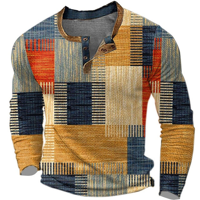 👔【S-4XL】Nova muška Henley košulja dugih rukava – moderna majica s 3D digitalnim printom