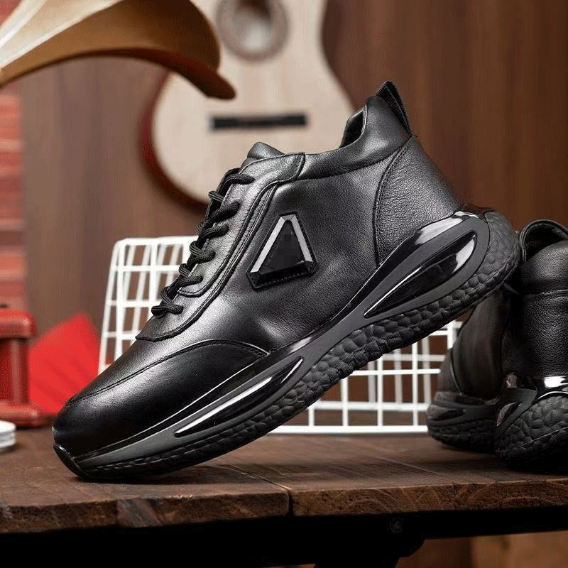 🔥Bestseller🏆【Rozmiary 39-44】Męskie czarne lekkie buty sportowe casualowe z grubą podeszwą ze skóry naturalnej