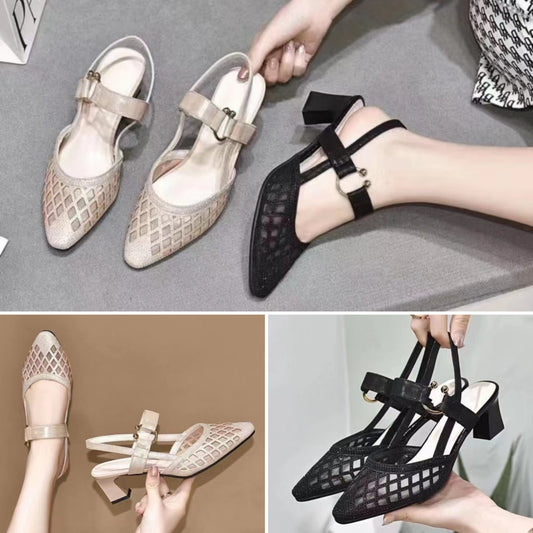 💥【50% zniżki】【35-41】 Sandały na średnim obcasie Hollow Out Lace Up, stylowe i modne._3624663