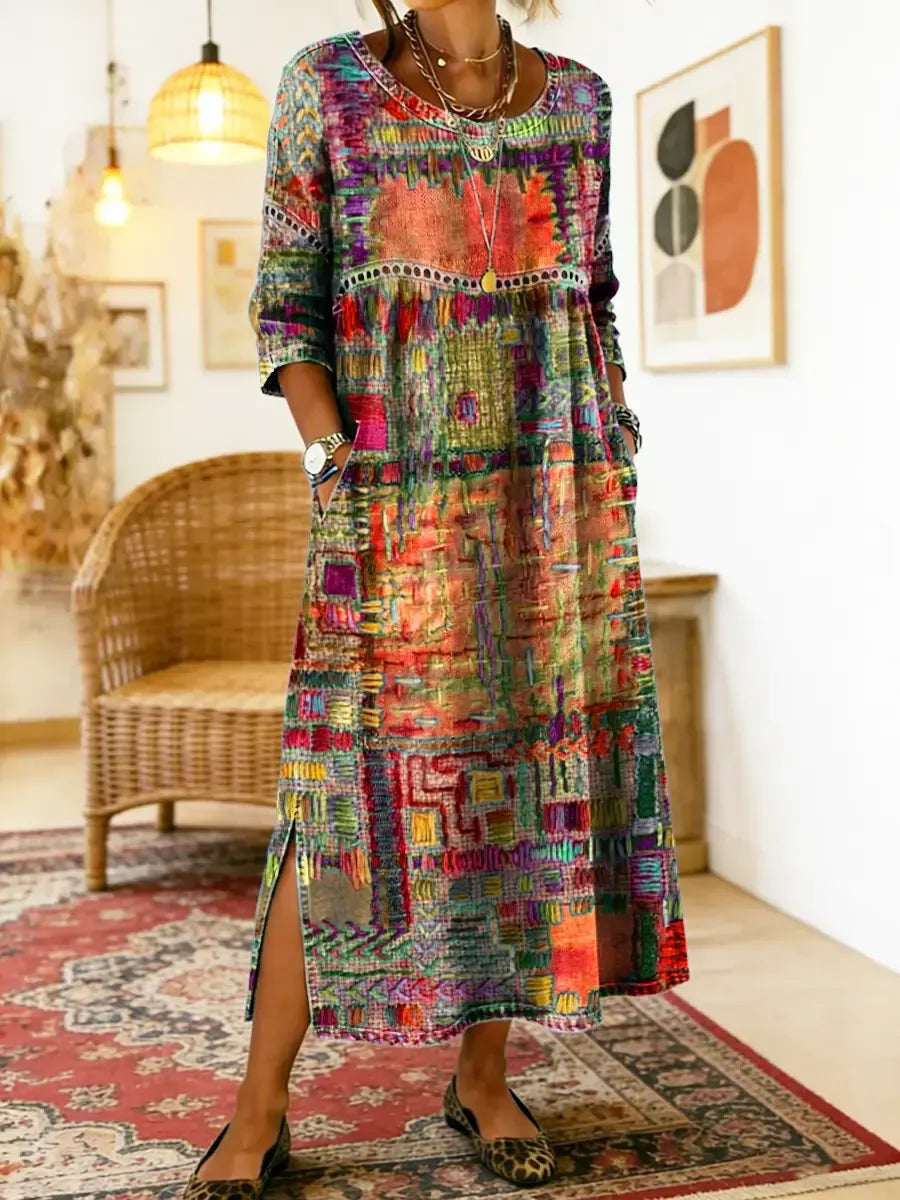 ✨ Ostatni dzień z 50% rabatem!【S-5XL】Letnia sukienka w stylu retro z okrągłym dekoltem i nadrukiem – lekka, zwiewna, wyszczuplająca i łatwa w stylizacji.