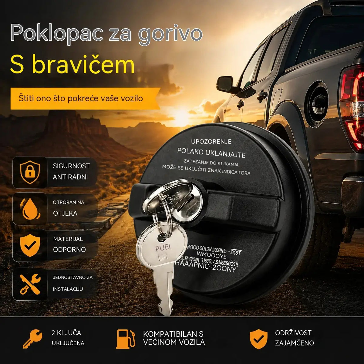 🚗🔒Čep spremnika goriva za teške uvjete rada, koji se može zaključati (s ključem)