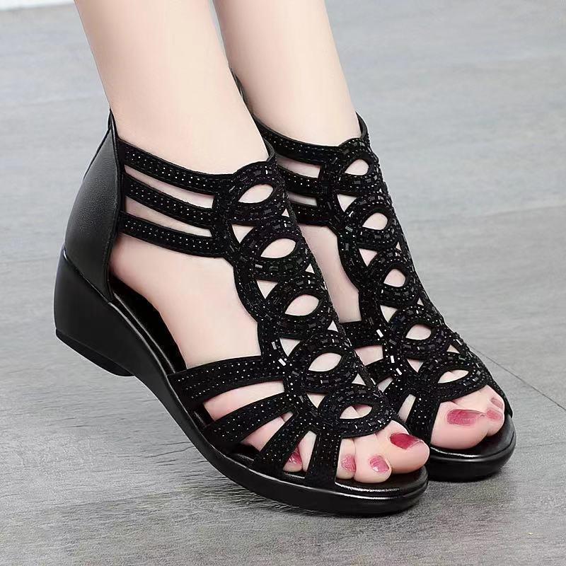 👡【35-40】Sandały średniej wysokości, oddychające, miękka podeszwa, miękka skóra, elastyczne i modne--3700671
