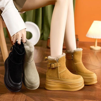 ⛄️👢【35-40】Nowy styl, miękka skórzana gruba podeszwa plus aksamitne botki damskie, modne i ciepłe-3867393