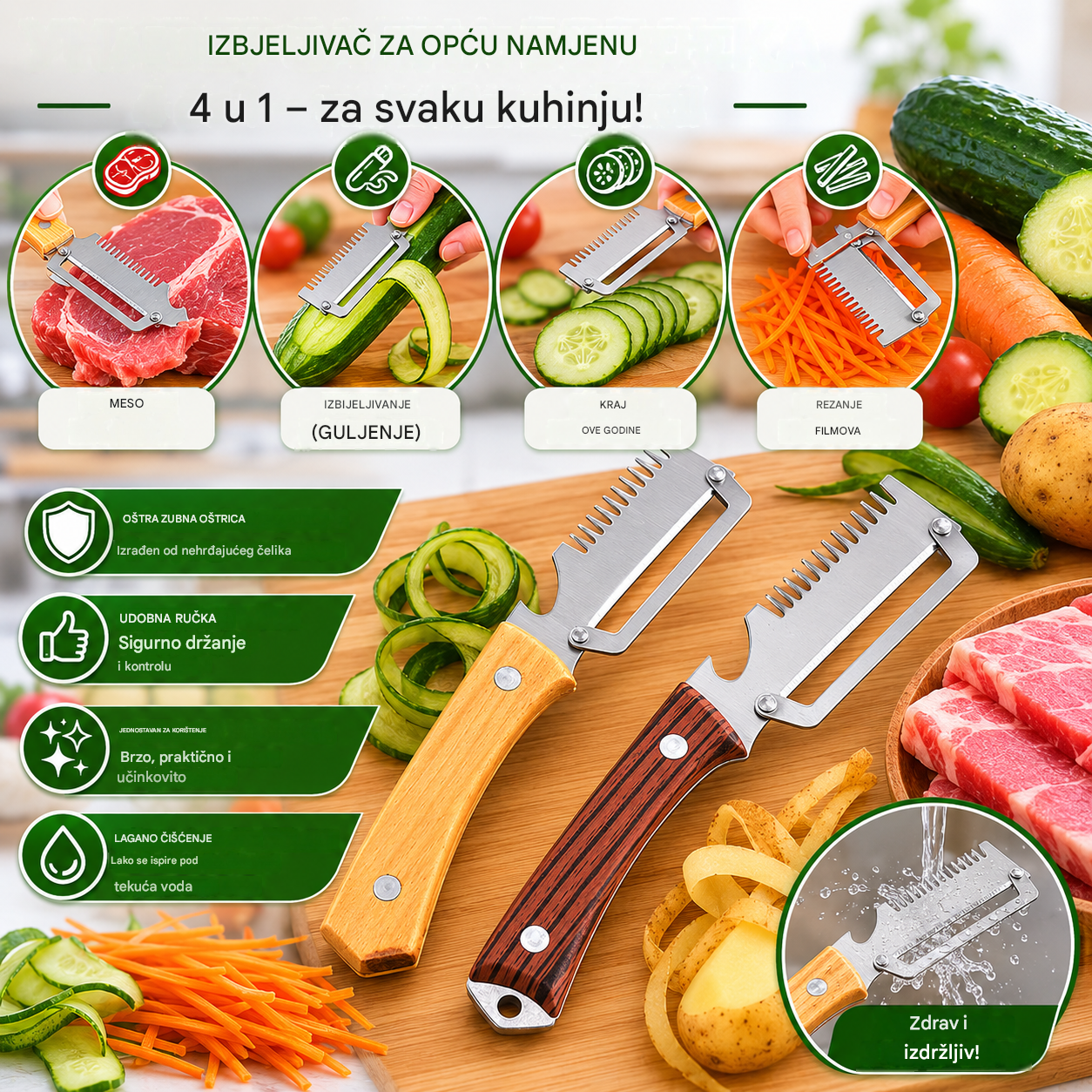 ✅Kupite 1, dobijte 1 gratis! Dva artikla za 20 eura🧅🔪 Višenamjenska 3-u-1 gulilica za kuhinju: Guli, sjecka povrće, reže meso, otvara boce! 🔥