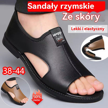 【38-44】Letnie męskie sandały 2025 z oddychającej, dziurkowanej skóry bydlęcej, antypoślizgowe i casualowe