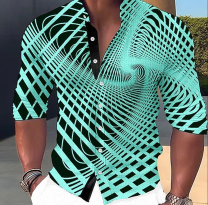 💥💥【50% zniżki】👔【S-6XL】Nowa męska koszula z nadrukiem z bawełny, geometryczny wzór, modna, przyjemna w dotyku