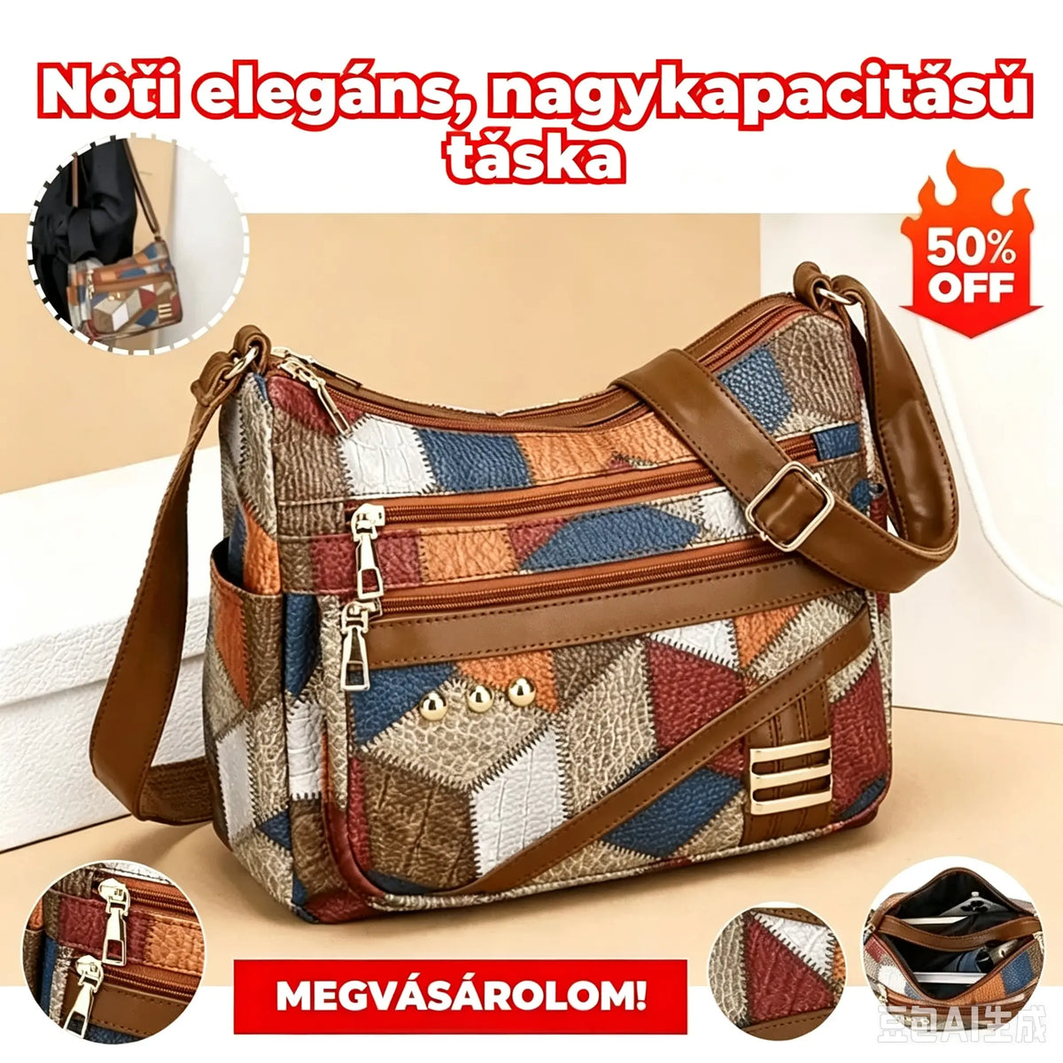 👜 Nova, moderna torba za rame u stilu „color-block”, izrađena od mekane umjetne kože.