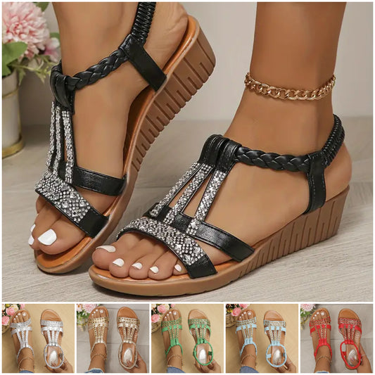 🥇👡【Nowa promocja produktu🔥】👡【34-43】2025 Nowe modne błyszczące kryształowe damskie sandały ze skóry naturalnej 5 cm
