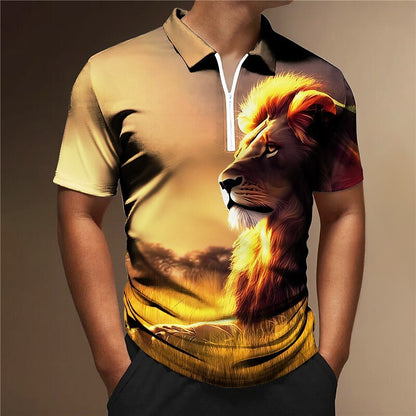 🔥【50% taniej na każdą sztukę】🔥【XXS-5XL】Męska koszulka polo z 3D nadrukiem wzoru lwa