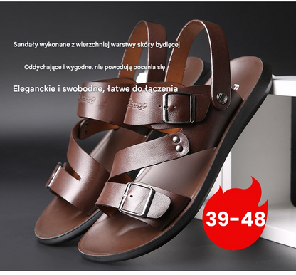 🌿 Wiosenna specjalna oferta [39-28] Nowe męskie letnie sandały z miękkiej naturalnej skóry, z podwójną klamrą ✅ Dostępna płatność przy odbiorze
