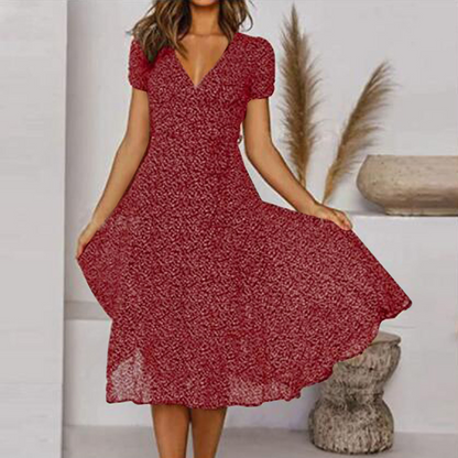 💖💃【50% zniżki 🔥】【S–3XL】Letnia damska sukienka w dużych rozmiarach z dekoltem w serek i krótkim rękawem, w kwiatowe kropki