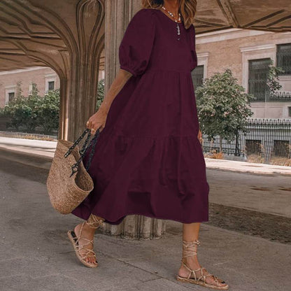👗Nowość w magazynie [S-5XL] Naturalna bawełniana i lniana sukienka letnia w stylu boho dla kobiet, sukienka retro z okrągłym dekoltem -