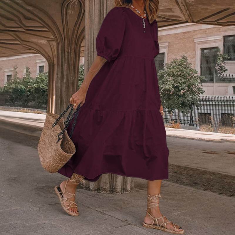 👗Nowość w magazynie [S-5XL] Naturalna bawełniana i lniana sukienka letnia w stylu boho dla kobiet, sukienka retro z okrągłym dekoltem -