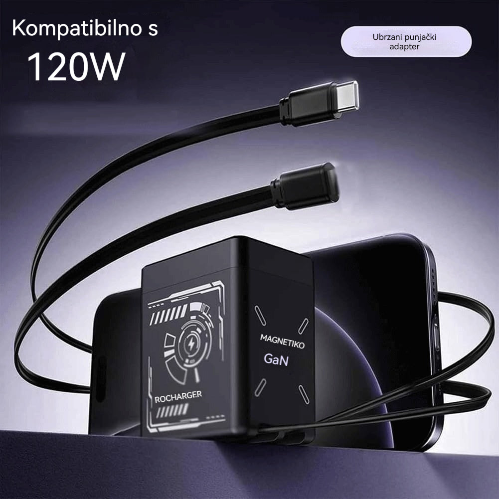 120W GaN brzi 2-u-1 punjač, kompatibilan s iPhoneom, mobilnim telefonima i tabletima