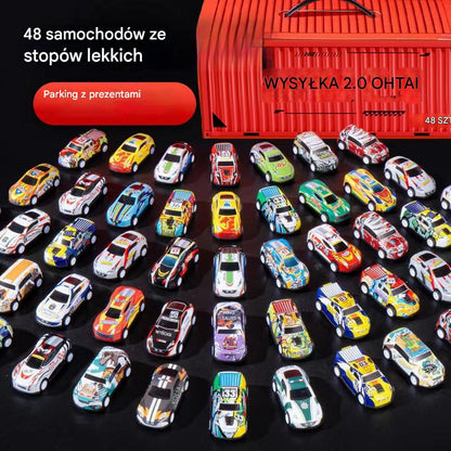 🎅Wyprzedaż świąteczna - 50% zniżki🎁 48 mini samochodzików z składanym tyłem i wbudowanym garażem