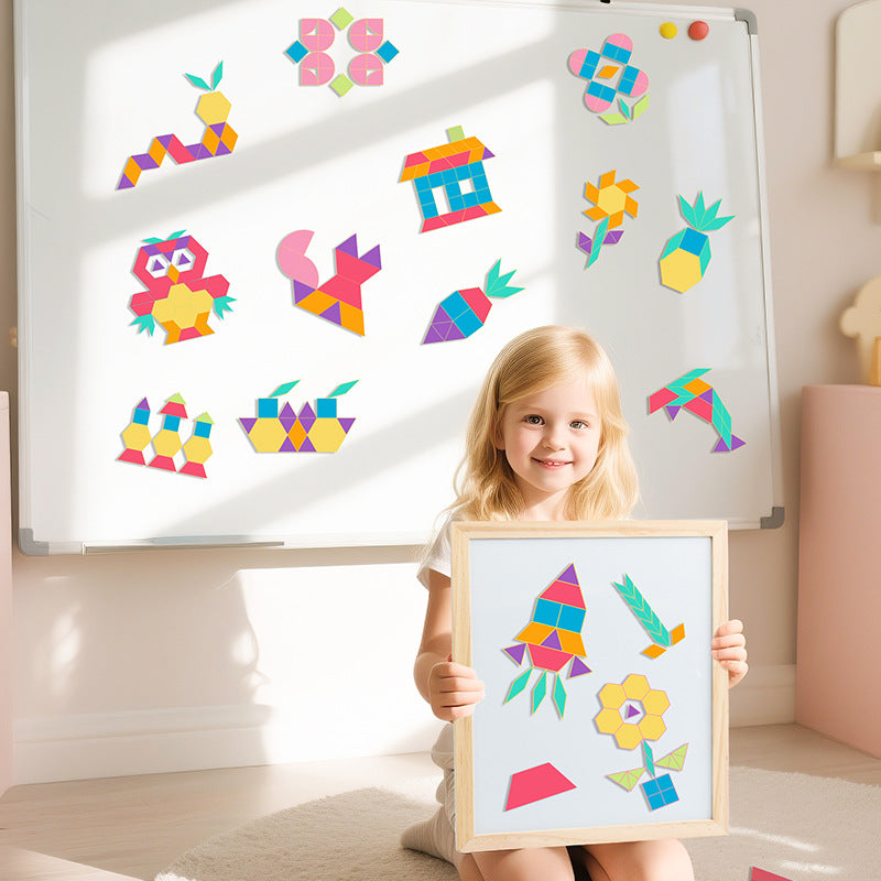 🔥【160 elementów】🧩Magnetyczna układanka tangram z geometrycznymi kształtami