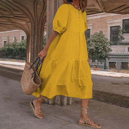 👗Nowość w ofercie 【S-5XL】Letnia sukienka damska w stylu boho z naturalnej bawełny i lnu, z retro okrągłym dekoltem