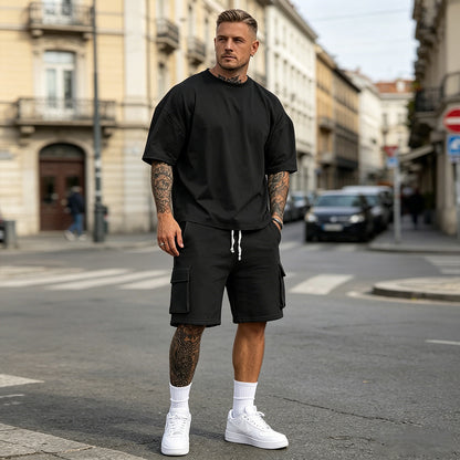 👖【Płatność przy odbiorze】Męski 2-częściowy letni zestaw sportowy – wygodna koszulka z krótkim rękawem i spodenki na co dzień i do domu