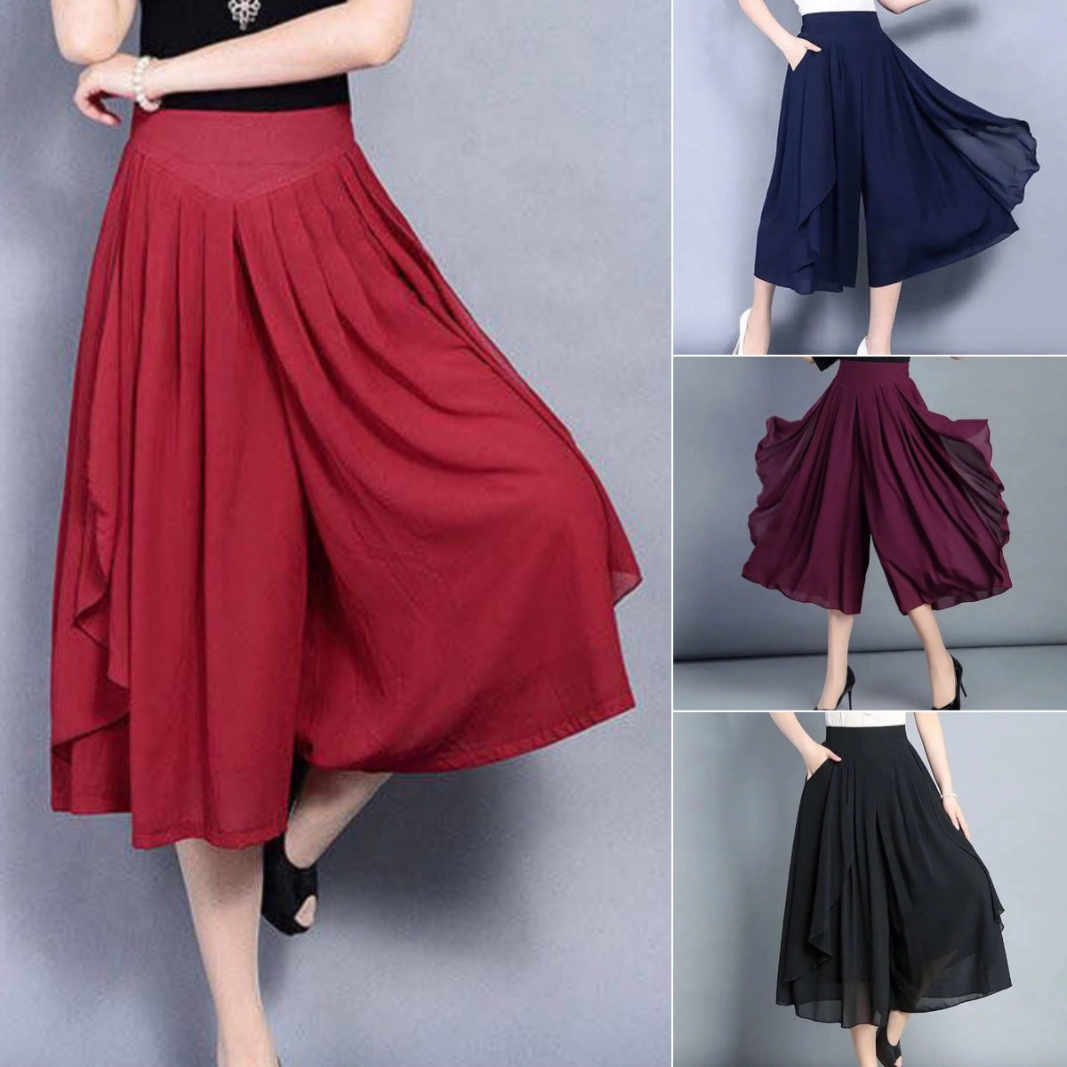 [50% zniżki] 2025 nowe modne szyfonowe spodnie z wysokim stanem i jedwabiem lodowym 3915107