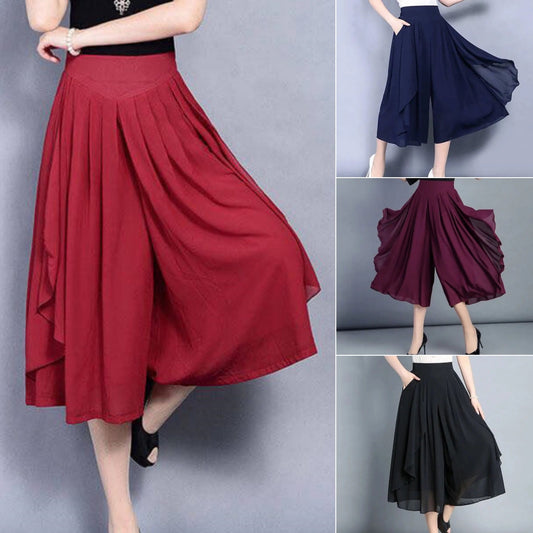 [50% zniżki] 2025 nowe modne szyfonowe spodnie z wysokim stanem i jedwabiem lodowym 3915107