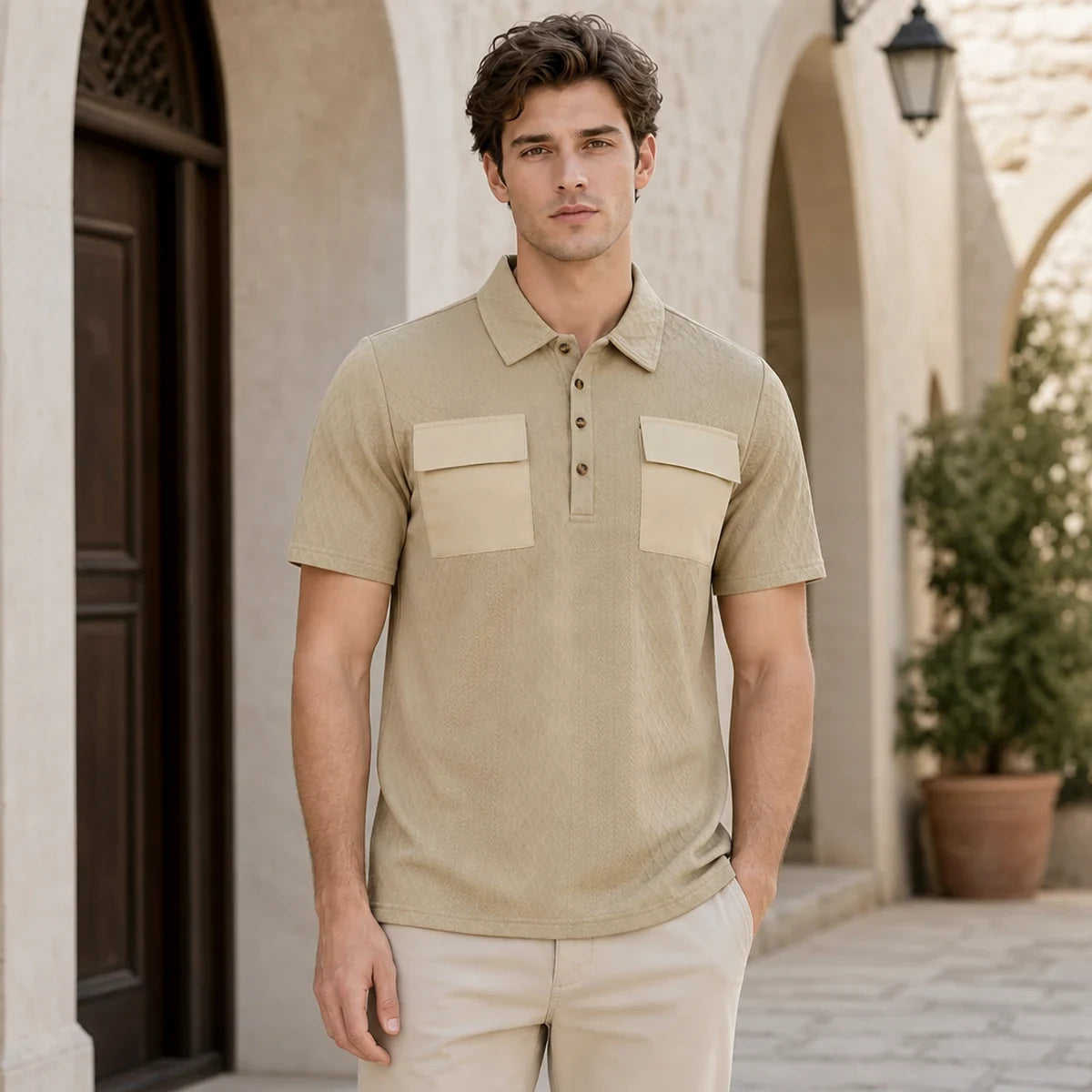 👔✨【M-3XL】Męska koszulka polo w stylu business-casual, o luźnym kroju i w rozmiarze plus-size, z dwiema kieszeniami zapinanymi na guziki