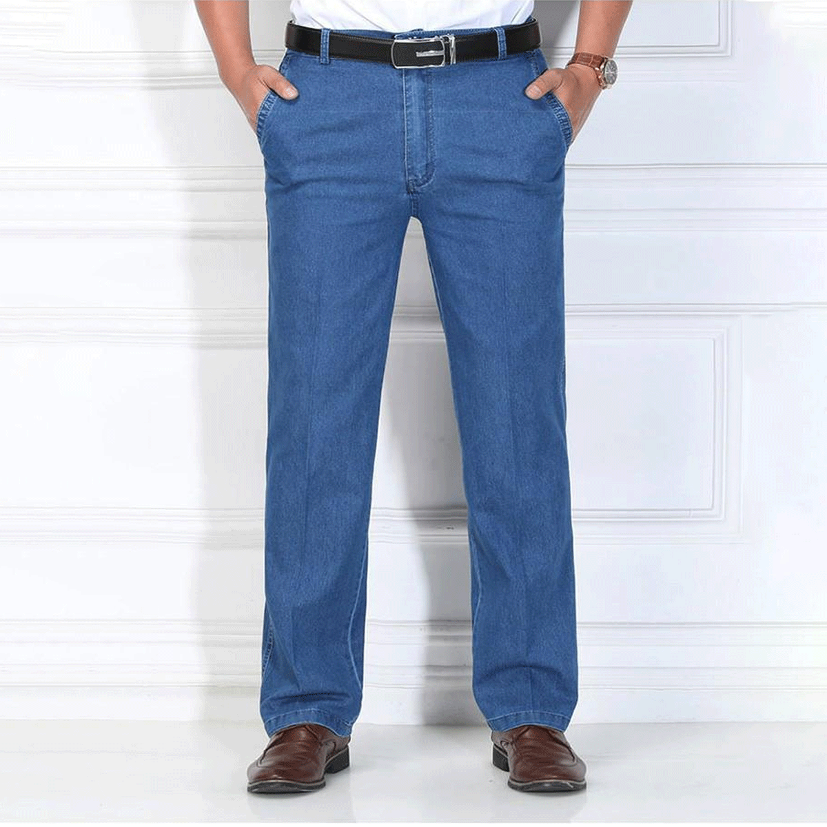 💁‍♂️👖2024 Nowe, oddychające męskie jeansy z wysokim stanem i rozciągliwą--3759455