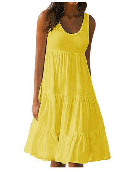 👗 【S-5XL】 Prosta sukienka w jednolitym kolorze-3686031