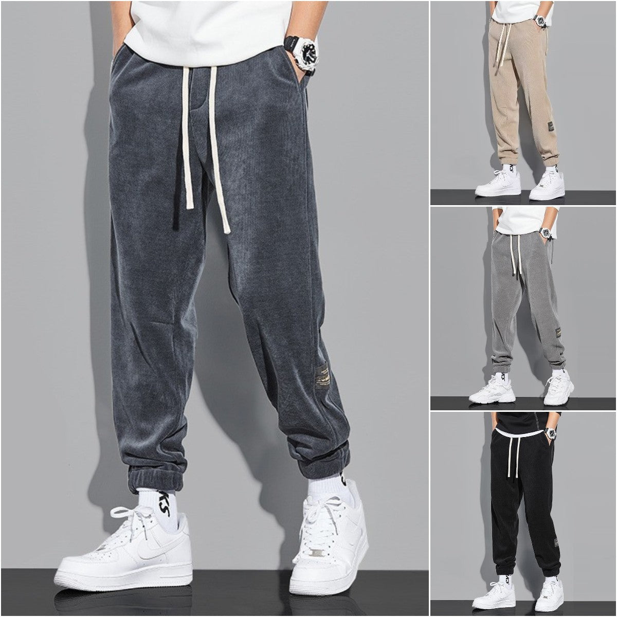 【S-5XL】 Zimowe, ciepłe spodnie sportowe dla mężczyzn, aksamitne spodnie na co dzień 3785739