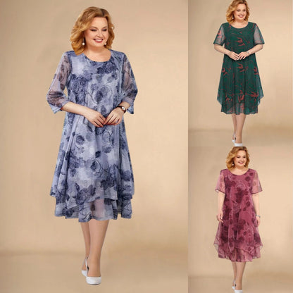🌺 【L-5XL】Krótka sukienka midi w kwiaty z krótkim rękawem
