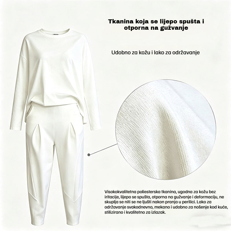 【Posebna ponuda -50%】Jednobojni okrugli izrez dugih rukava丨Ženski ležerni set ✅Kvalitetan materijal ✅Lako se kombinira