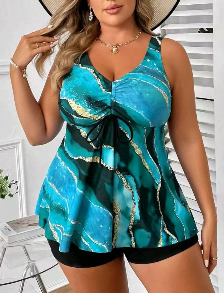 👙【50% zniżki】【S-4XL】👙🌺Letni damski dwuczęściowy kostium kąpielowy z nadrukiem w fale, modny i przyciągający wzrok, przyjemny w dotyku
