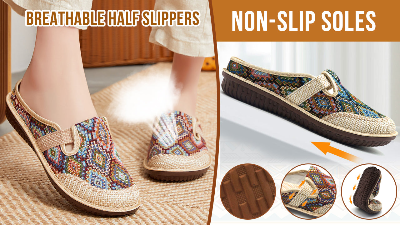 【35-41】Klapki damskie z haftowaną lnianą miękką podeszwą 3635588